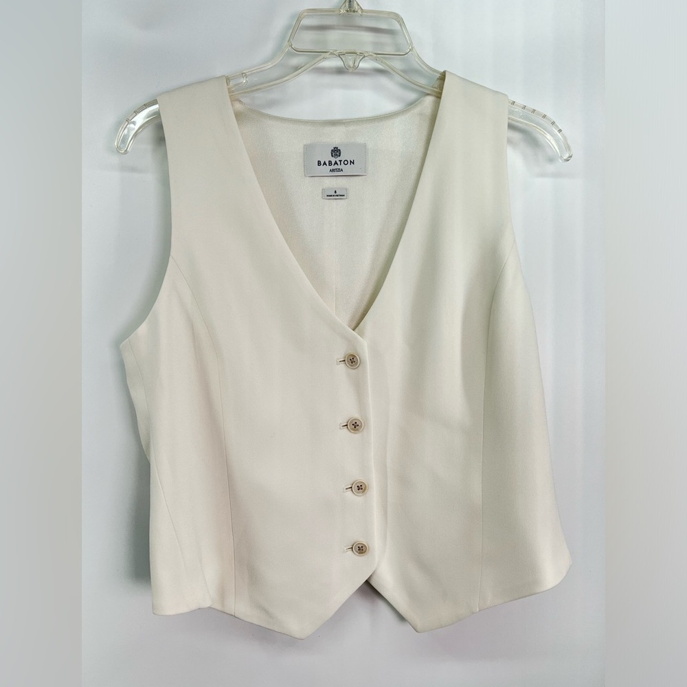 Babaton Aritzia Cream Deniro Vest Sleeveless Button Down Size 8 Eight Like New - Picture 6 of 10